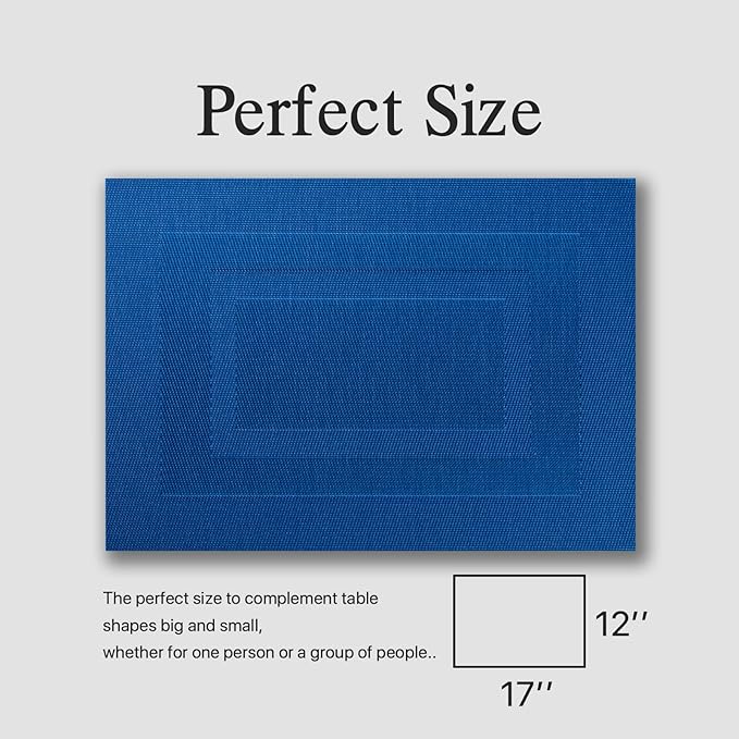 Placemats Set of 4 - Easy Clean Woven Vinyl Placemats for Dining Table, Indoor/Outdoor Place Mats, Washable PVC Table Mats（Navy Cube）