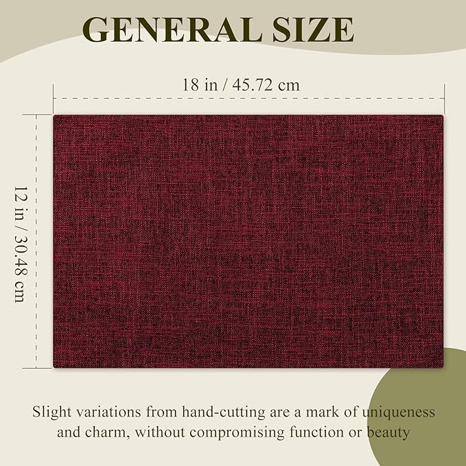 KXN Placemats Set of 6, Dual-Layer Thickened Faux Linen Table Mats, Heat Resistant & Wrinkle-Free, Machine Washable Cloth Place Mats for Kitchen Dining Indoor Outdoor (Red)