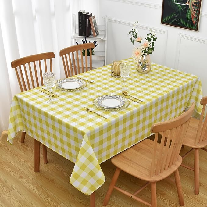 Classic Gingham Tablecloth Fabric - Oblong 58x120 Water Resistant Chequered Pattern Table Cloth for Indoor/Outdoor Use - Tabletop Cover for Birthday, Picnics, Gardens, and Parties