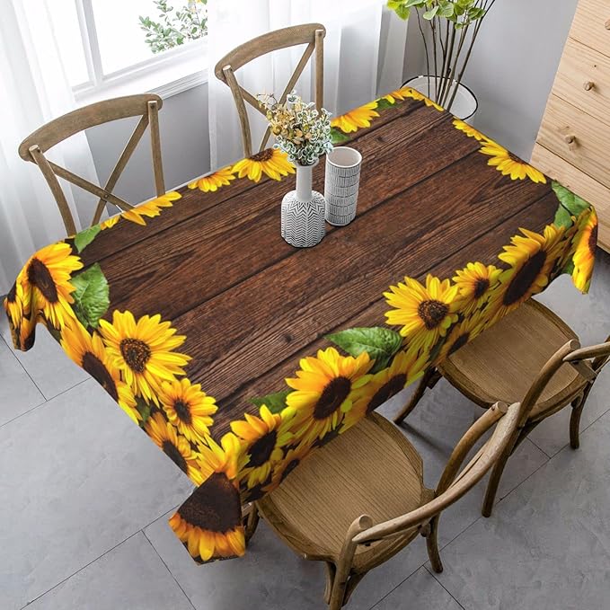 Worltoldb Sunflower Tablecloths Polyester Table Cloth for Kitchen Dinning Table Washable Table Cover for Parties Wedding Picnic Farmhouse