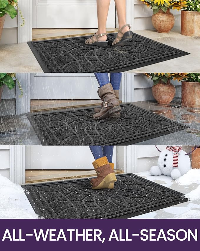 DEXI Front Door Mat Outside Entrance, Heavy Duty Non Slip Low Profile Doormat for Entryway, Trap Dirt and Moisture Welcome Mats, Easy Clean, Patio, Garage, 4x2, Grey