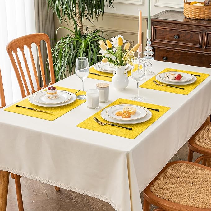 Romanstile Vinyl Placemats Set of 12-12 X 17 Inch - Heat Resistant Place Mats 100% Waterproof Oilproof Wipeable Reversible Faux Leather Table Mats for Kitchen, Dining, Party, Outdoor, Yellow