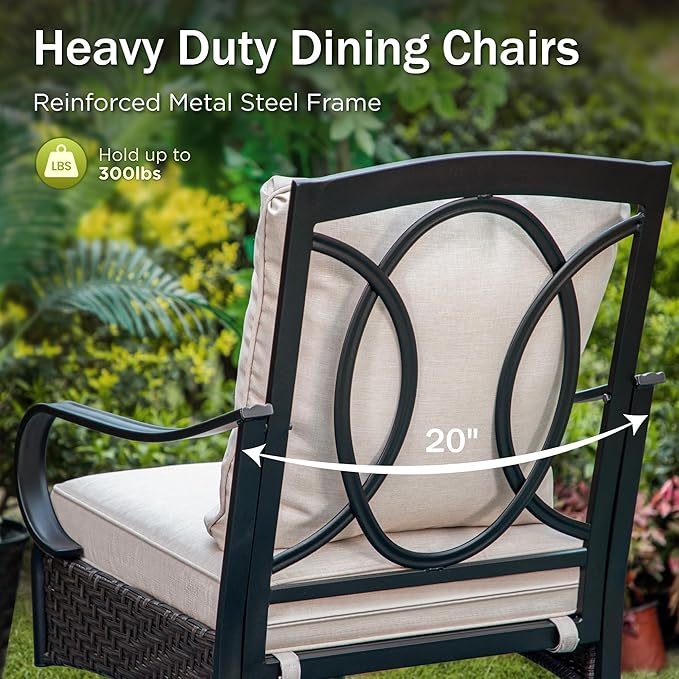 PHI VILLA Outdoor Dining Set for 6, All-Weather Patio Table and Chairs Set for 6, Heavy Duty Rectangle Patio Metal Table Set for Deck, 6 Extra Large Outdoor Swivel Chairs with Thick Cushions