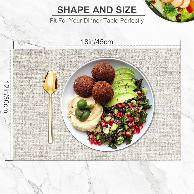 BETEAM Placemats Set of 6, Woven Vinyl Placemat for Dining Table Washable Wipeable Kitchen Place Mats Durable Indoor Outdoor Table Mats
