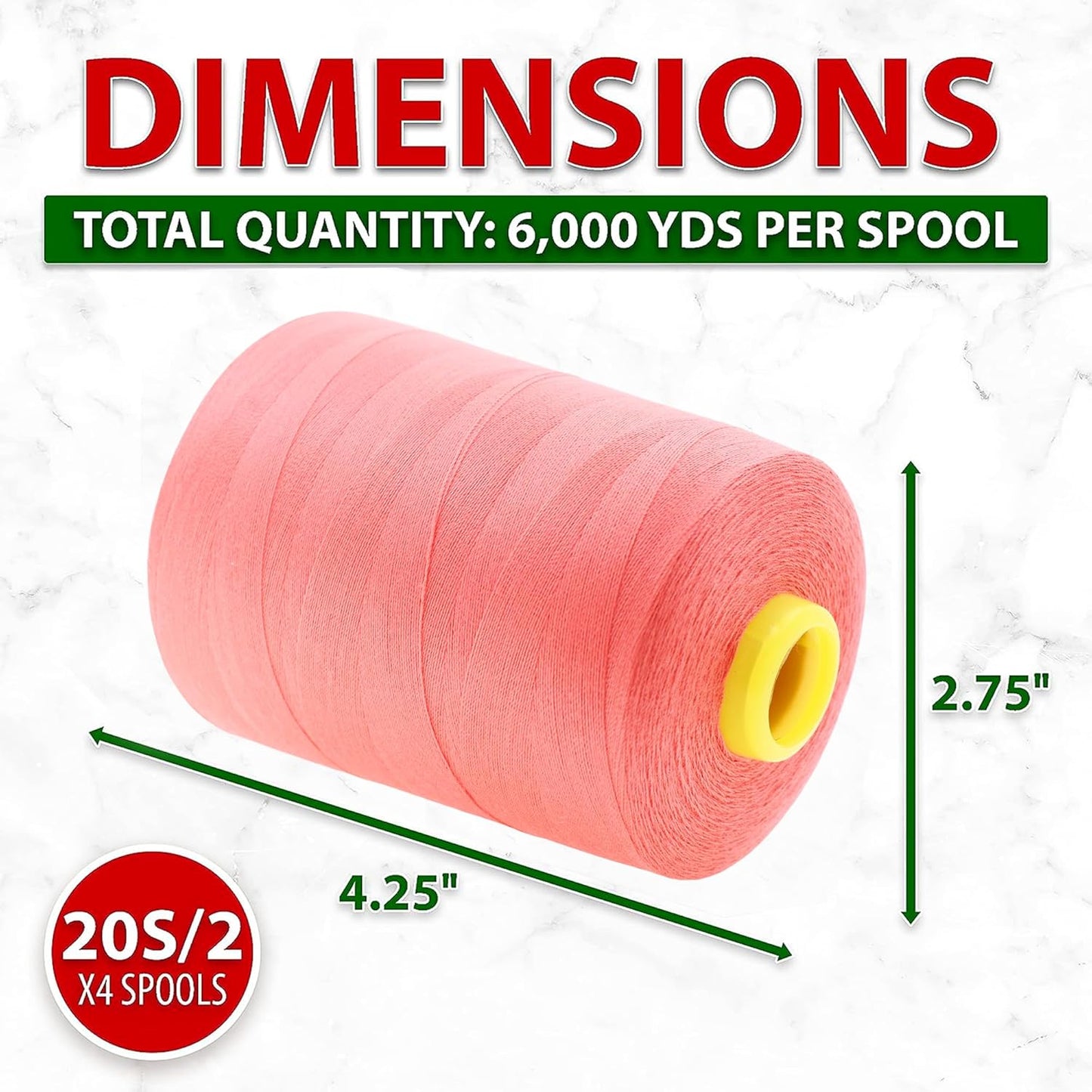 Mandala Crafts 4 Pack of Serger Threads Cones Spools - 20S/2 24000 Yards Polyester Coral Threads for Sergers Machine and Overlock Quilting Sewing Machine