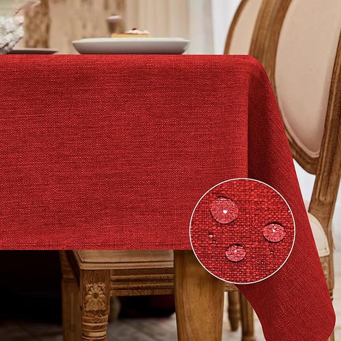 BALCONY & FALCON Rectangle Tablecloth Washable Wrinkle Resistant and Water Proof Table Cloth Decorative Linen Fabric Tablecloths for Dining Parties Kitchen Wedding and Outdoor Use (Red, 57x85)