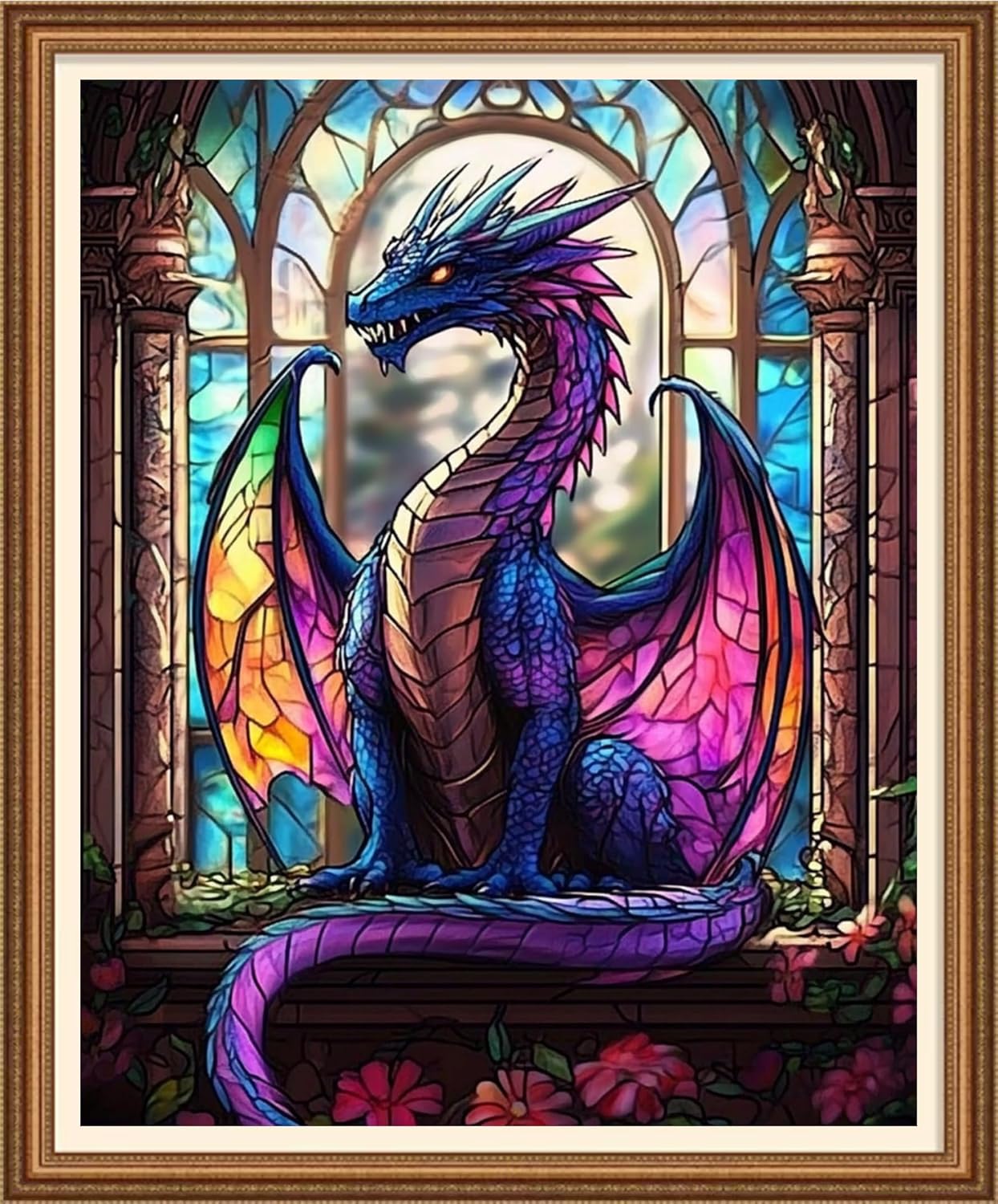 Disnesart Cross Stitch Stamped Full Embroidery Kits DIY 11CT Cotton Thread Printed DIY Needlepoint Kits Craft Needlework Set Cross-Stitch Stamped Sets- Colorful Dragon 16x20 inch