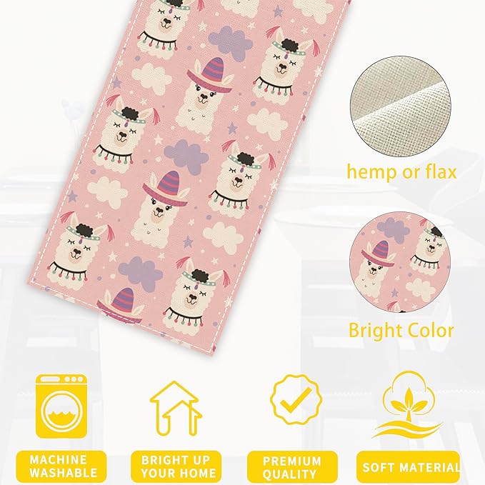 Cute Funny Llama Alpaca Table Runners 70 inches Long Table Runner Elegant Linen Dresser Scarfs Farmhouse Tablerunner for Wedding/Coffee/Dining Table/Party Home Decor
