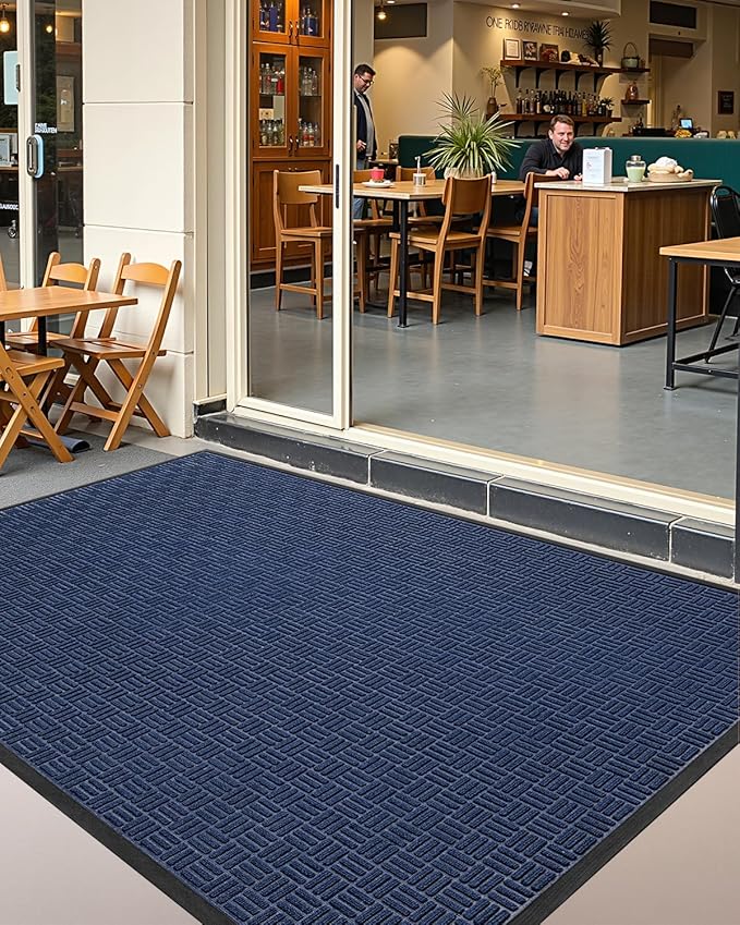 Color&Geometry Front Door Mat Outside Entrance, Heavy Duty Non Slip Low Profile Doormat for Entryway, Trap Dirt and Moisture Welcome Mats All-Weather, Easy Clean, Patio, Garage, 17"x30" Blue