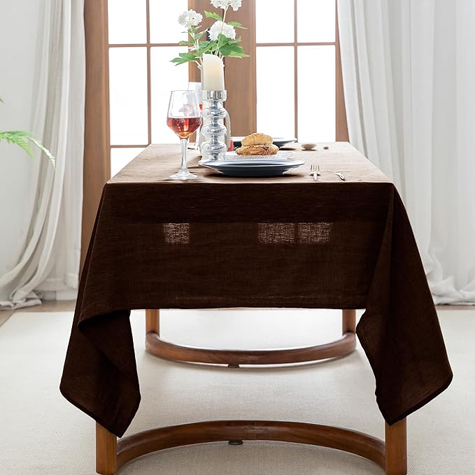 EVERLY 100% Pure Linen Rectangle Tablecloths 60x120Inches for Dining, Parties,Weddings and Restaurants,Decorative Halloween,Thanksgiving Machine Washable Tablecloths-Chocolate