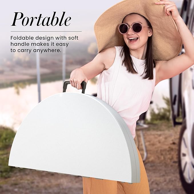 3.5 Feet Circular Round Foldable Table with Built in Handle & Steel Legs | Heavy Duty Portable | Perfect for Party, Dining, Wedding, Events, Picnic Indoor, Outdoor, Camping, Utility