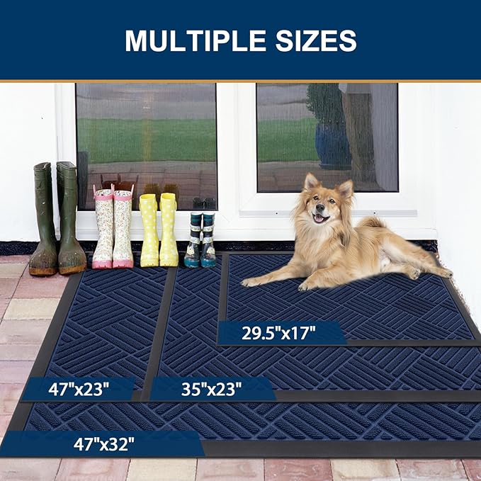 Smiry Front Door Mat Outside Entrance, Heavy Duty Outdoor Indoor Natural Rubber Doormat, Non Slip, Trap Dirt and Moisture, Easy Clean, Low Profile Patio Porch Entryway Mat, 47x32, Navy Blue