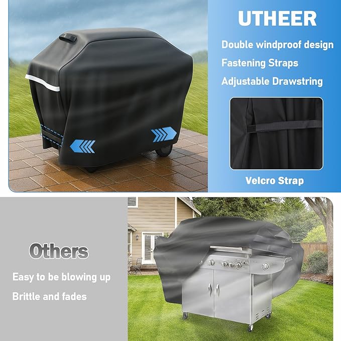 Utheer 65 Inch Barbecue Grill Cover, Heavy Duty Waterproof Charcoal Gas Grill Cover, Special Fade and UV Resistant Material, All Weather Protection, for Weber Char-Broil Nexgrill Brinkmann and More