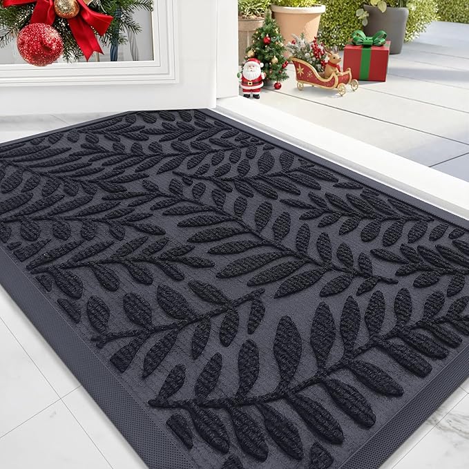 OLANLY Door Mat Indoor Outdoor Entrance, 29.5x17, Waterproof All-Weather All-Season Doormat, Sturdy Natural Rubber, Stain and Fade Resistant, Low Profile, Easy Clean Patio Entryway Mat, Black