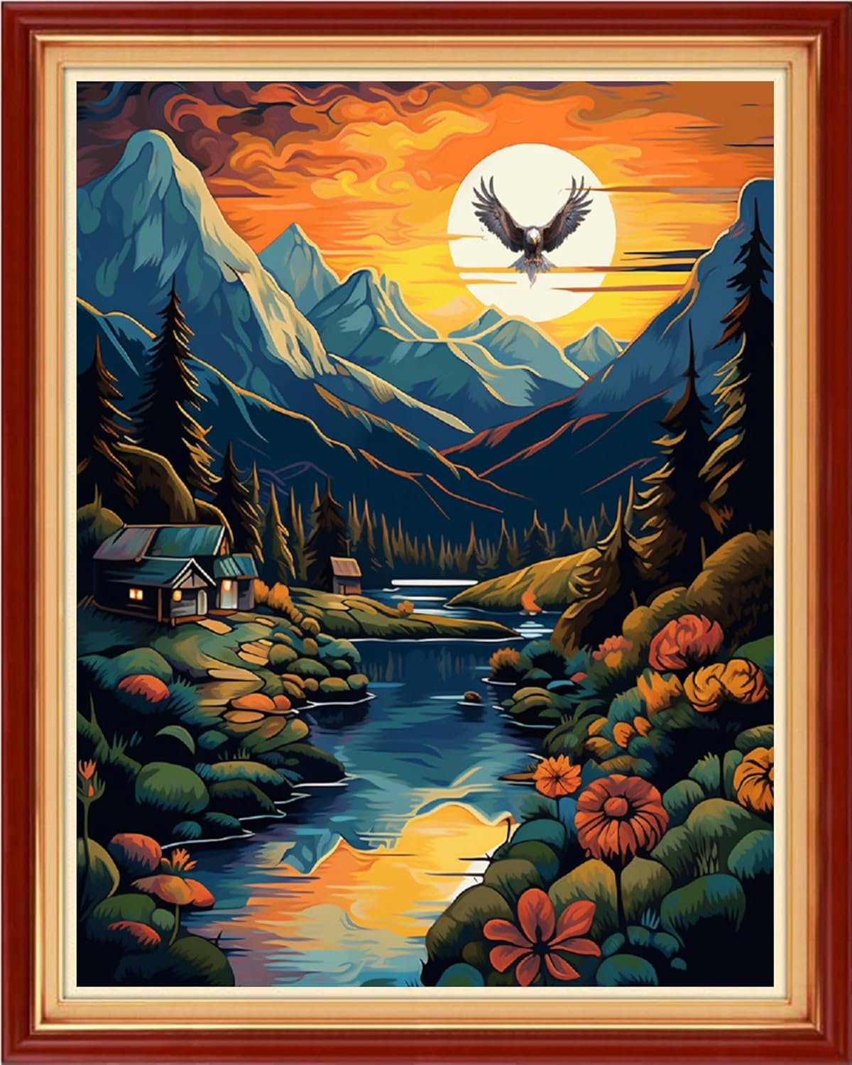 Foxdiviy Sunset Scenery 16x20 inch 11CT Embroidery Patterns Art Crafts DIY Needlepoint Kits for Beginners Adults Kids