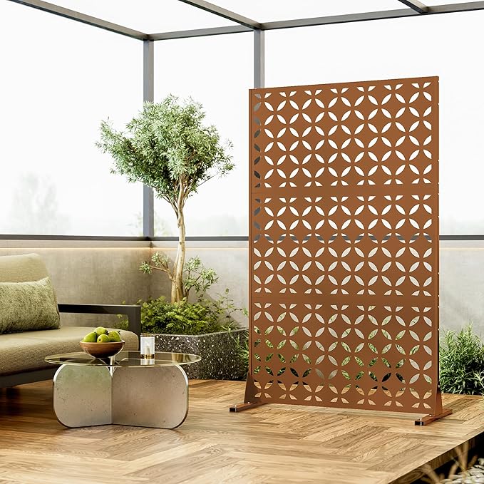 Heavy-Duty Outdoor Privacy Screen for Patio, Balcony, Backyard - 72" H * 44" W Metal Room Divider with Classic Clover Pattern, Anti-Tipping Kit, Weather Resistant, Easy Assembly (Raw Nmber-SYC)