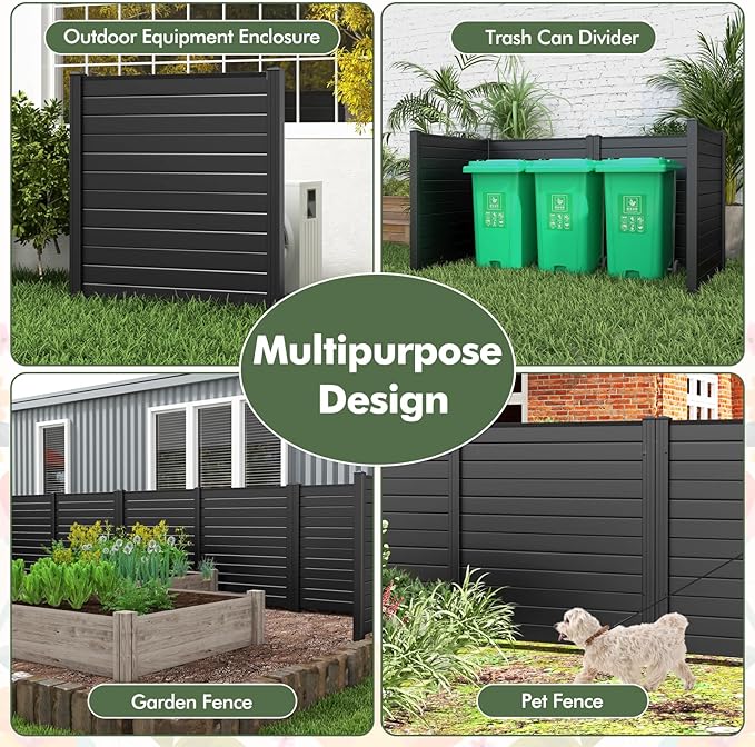 Giantex Air Conditioner Fence 2 Panels - 48''W x 48''H Outdoor Privacy Screen with Upgraded Metal Stakes, PVC Trash Can Enclosure, Decorative Garden Fences for Patio Lawn AC Unit Pool Pump, Black