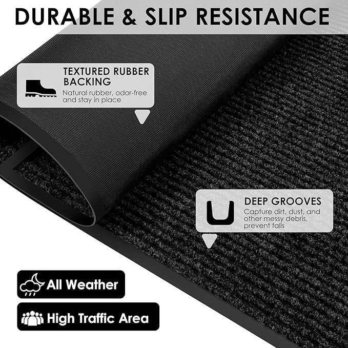 3′ x 21′ Front Door Mat Indoor Outdoor Entrance, Commercial Floor Mat Heavy Duty Dirt Trapper Entryway Doormat, Custom Size Non Slip Rubber Backing Welcome mat, Door Mat for High Traffic Area