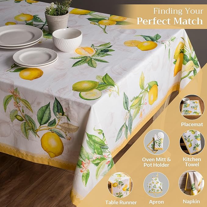 Maison d' Hermine Table Cloth Rectangle Table 100% Cotton 70 x 108 Inches Tablecloth Reusable Decorative for Dining Room, Farmhouse, Home, Party, Festive & Wedding Spring Summer - Limoncello