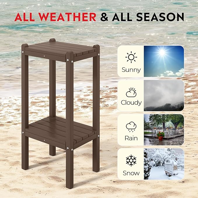 Costaelm Outdoor Side Table, 2-Tier Small Patio Coffee Tables for Outside, Outdoor End Tables for Patio, Adirondack Side Table for Outside, Outside Table for Pool, Porch, Garden, Dark Brown