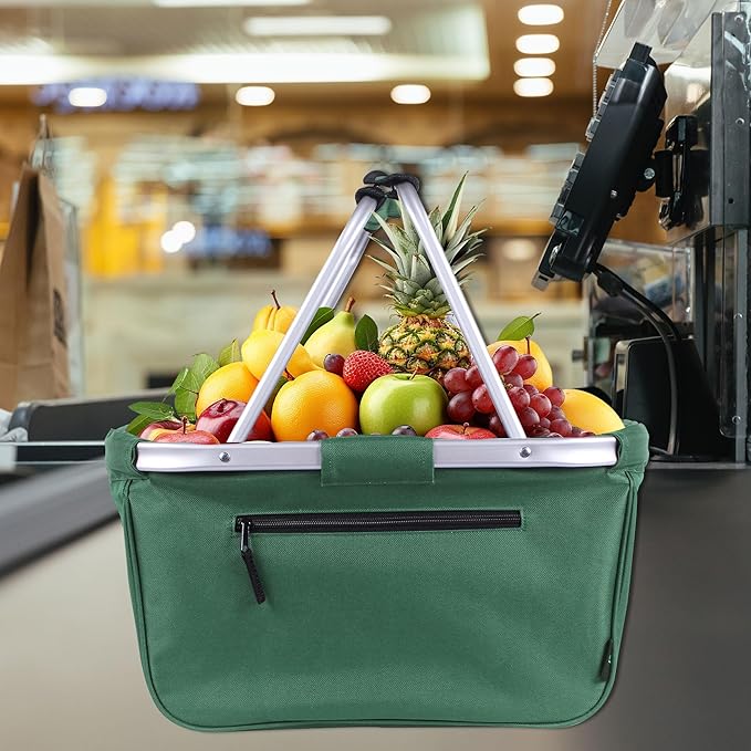 Picnic Basket, SIYUAN 24L Collapsible Market Basket with Two Handles Portable Canvas Grocery Basket Reusable Christmas Shopping Bag