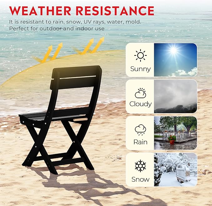 Costaelm Paradise 3-Piece Outdoor HDPE Folding Patio Bistro Table and Chairs, Black