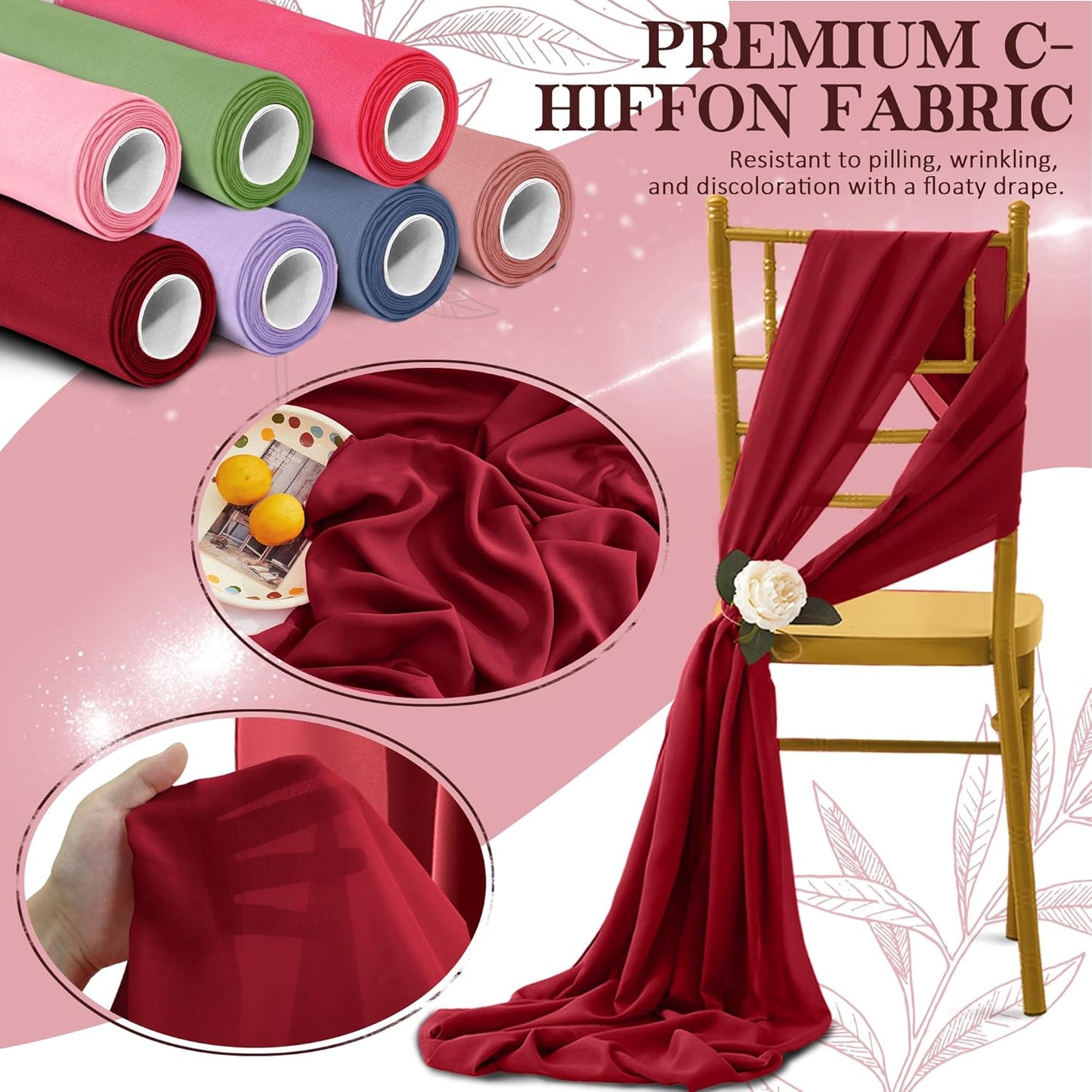 Horbaunal Burgundy Chiffon Fabric by The Yard, 1 Yard Continuous Sheer Fabric 59" Wide Soft Draping Fabric for Wedding Arch Draping Party Backdrop DIY Sewing