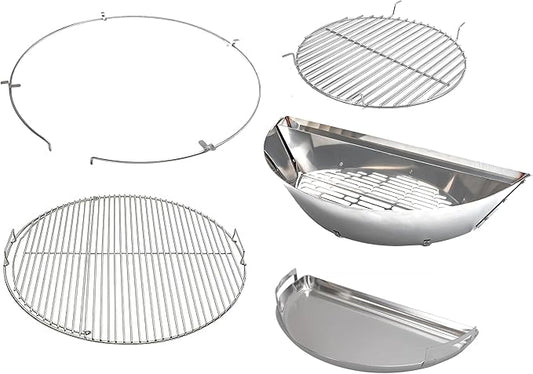 SnS Grills Slow ‘N Sear® 5-Piece Cooking System - Patented Charcoal Basket with Removeable Water Reservoir, EasySpin Grate, Drip Pan for Low ‘N Slow Smoking & Charcoal Grilling on Big Green Egg LG