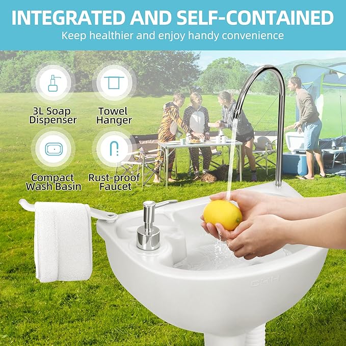 YITAMOTOR Portable Sink 17L Camping Hand Washing Station with w/Towel Holder, Soap Dispenser, Foot Operated, Hand Wash Basin Station for Worksites, Camping, Travel, Boat, Gathering, Garden