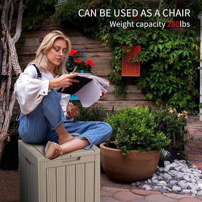 Two 28 Gallon Outdoor Storage Box, Resin Deck Boxes Waterproof, Indoor Outdoor Bin for Package Delivery, Patio Cushions, Gardening Tools, Lockable, UV Resistant