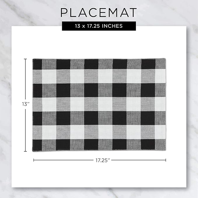 DII PVC Tabletop Collection Woven Indoor/Outdoor, Placemat Set, 13x17.25, Black, 6 Piece