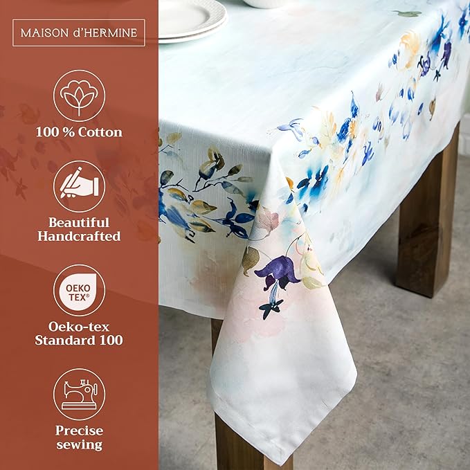 Maison d' Hermine Table Cloth Rectangle Table 100% Cotton 60 x 108 Inches Tablecloth Reusable Decorative for Dining Room, Farmhouse, Home, Party, Festive & Wedding Spring Summer - Lazy Summer Days
