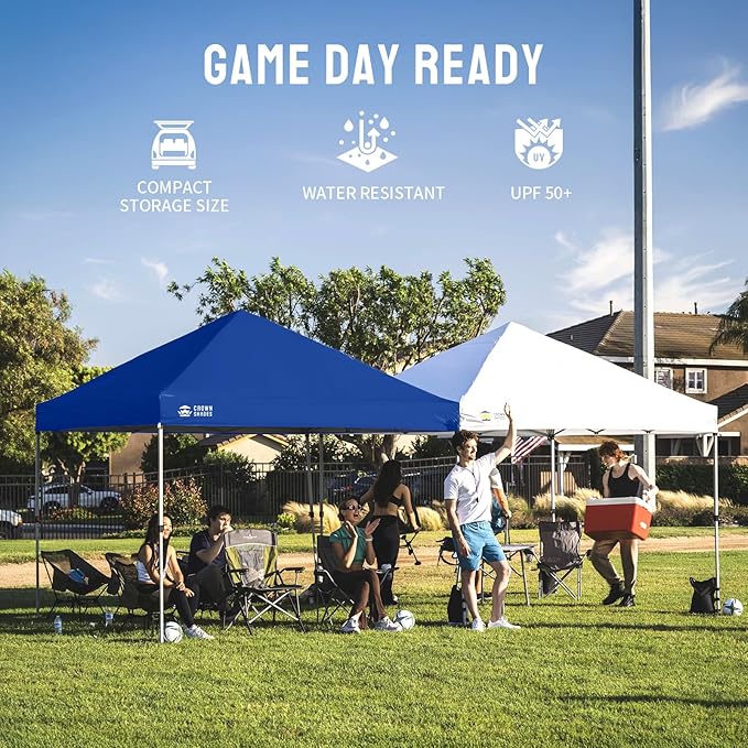 CROWN SHADES 8x8 Pop Up Canopy, Patented Center Lock One Push Instant Popup Outdoor Canopy Tent, Newly Designed Storage Bag, 8 Stakes, 4 Ropes, Silver-Coated Navy Blue