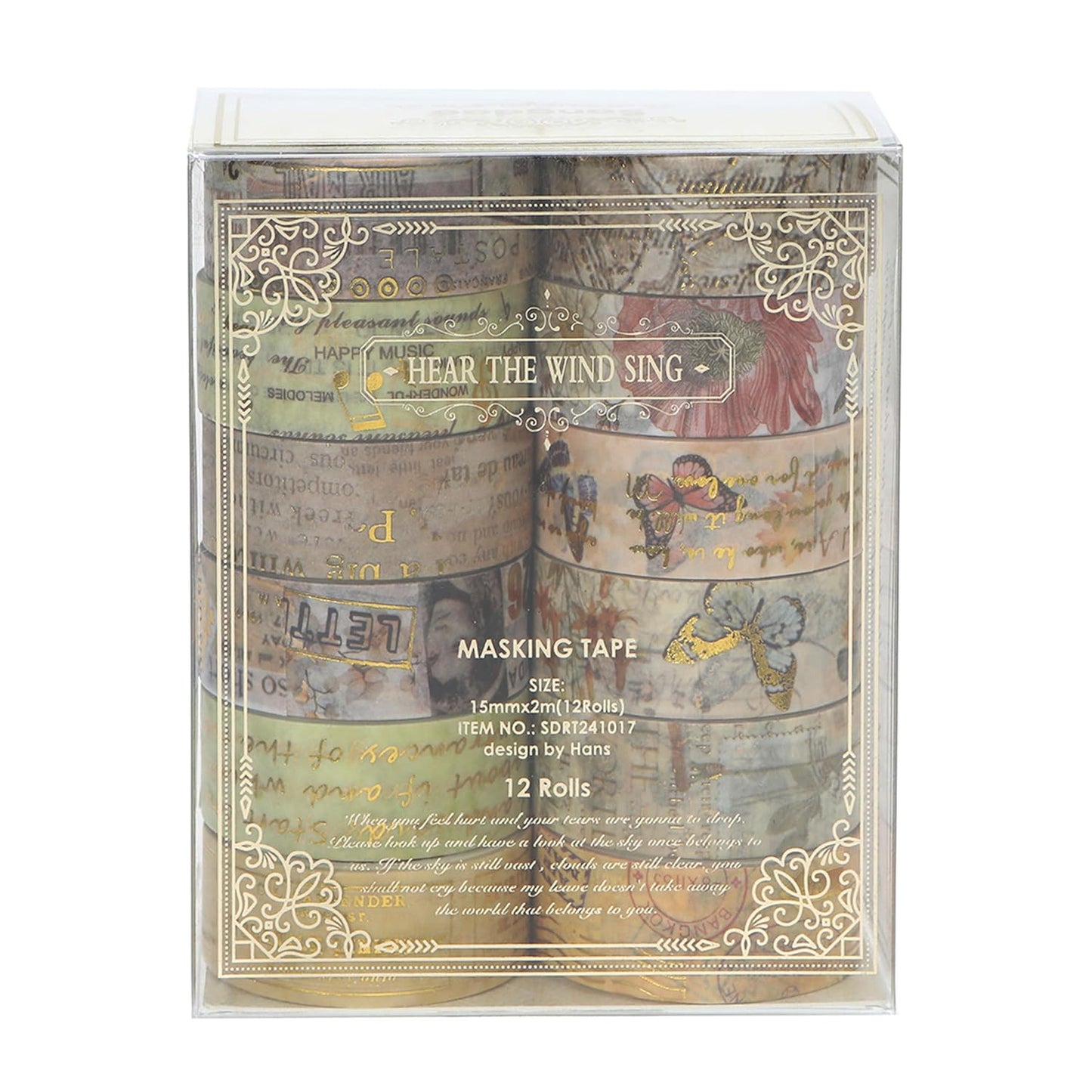 12 Rolls Charming Washi Tape Set Gold Silver Foil Detailing Arts Adhesive Tapes Basic Patterns Decorative Masking Tape Sets for Craft, Kids, Scrapbook, DIY, Gift Wrapping (Vintage Elegance)