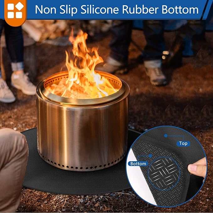 Anze Round Under Grill Mat for Outdoor Grill, 60 Inch Anti-Slip BBQ Floor Mats, Easy to Clean Reusable Fireproof Grill Pad, Oil-Proof Waterproof Protector for Deck Fireplace Pit Mat Black