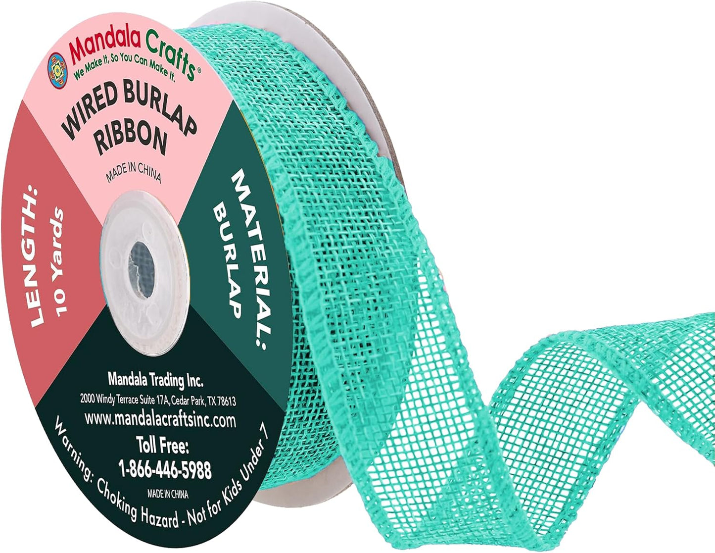 Mandala Crafts Turquoise Burlap Wired Ribbon 1.5 Inches Wide Jute Ribbons for Crafts - 10 Yds Roll Rustic Burlap Wrap Trim Ribbons for Wreaths Bows Party Decoration