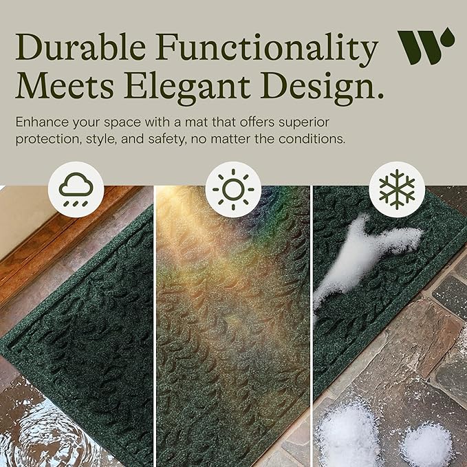 WaterHog Indoor/Outdoor Door Mat, 2' x 3', Made in USA, Durable & Skid-Resistant Front Door Rug, Decorative, Water-Trapping & Heavy-Duty Entryway Floor Mat For Your Home, Boxwood Collection, Evergreen