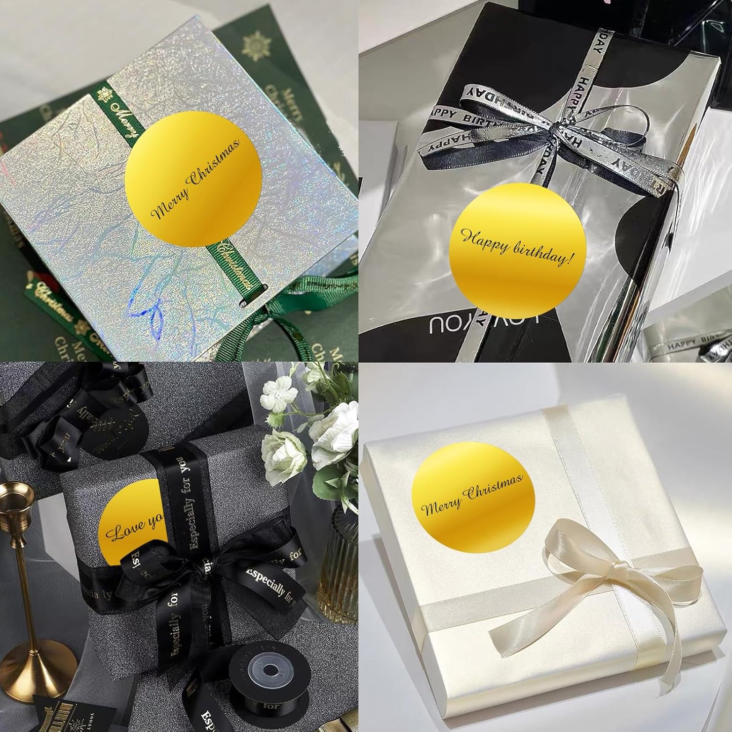 3" Holographic Direct Thermal Label Stickers, Round Printable Rainbow Glitter Thermal Printer Sticker Labels for Gift Wrapping, Self-Adhesive DIY Custom Logo Design- Holographic Gold