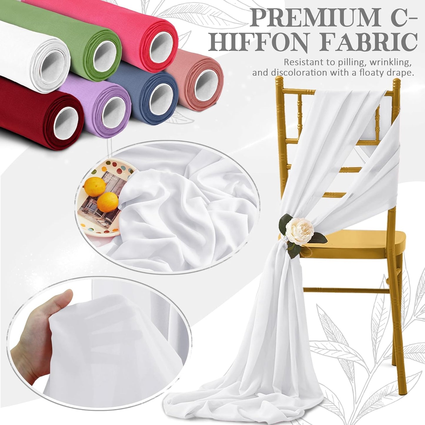 Horbaunal White Chiffon Fabric by The Yard, 1 Yard Continuous Sheer Fabric 59" Wide Soft Draping Fabric for Wedding Arch Draping Party Backdrop DIY Sewing