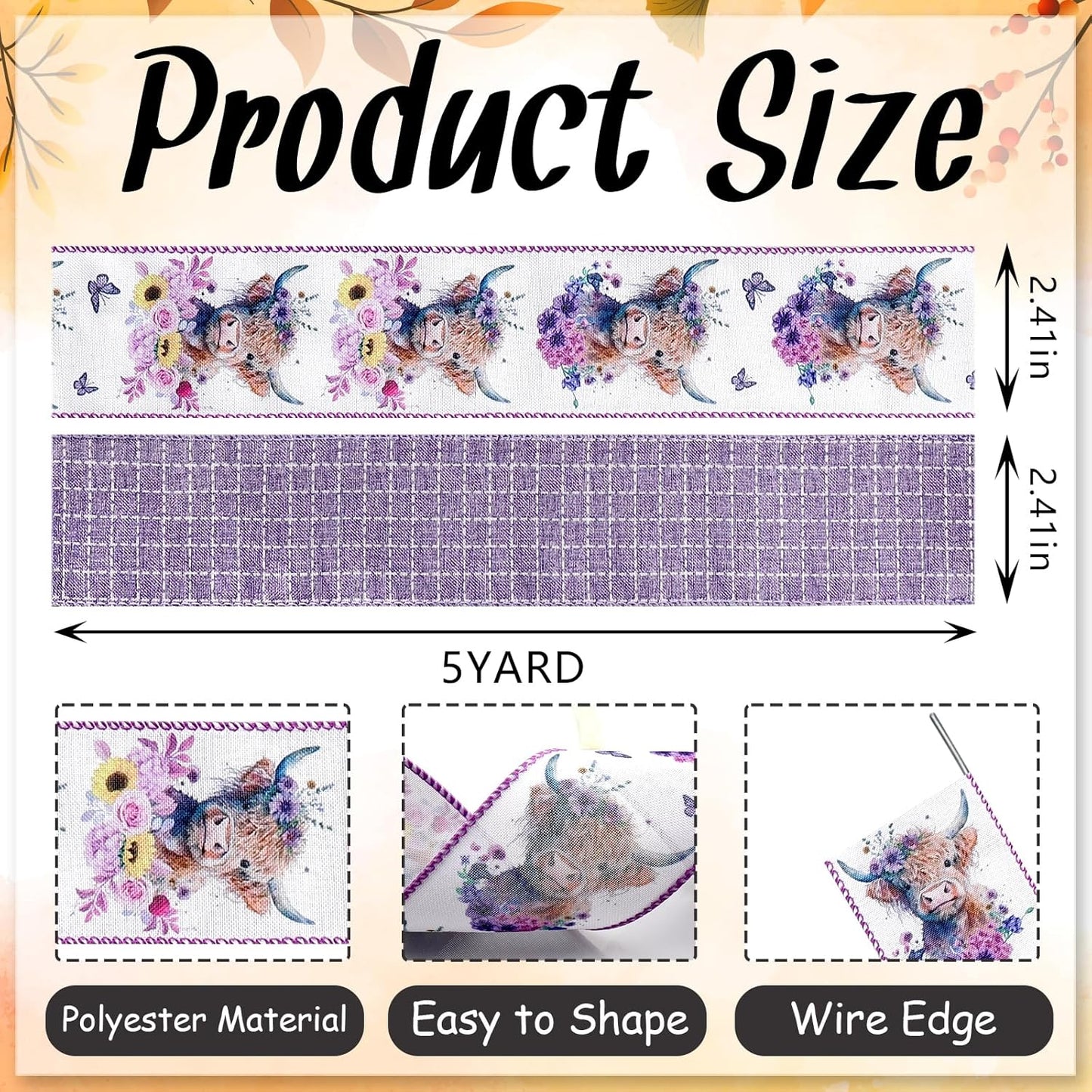 2.5'' x 10 Yards Spring Wired Ribbons for Crafts Wreath Bows Wrapping Natural Buffalo Plaid Ribbon Rustic Purple Ribbon for Birthday Party Home Decoration