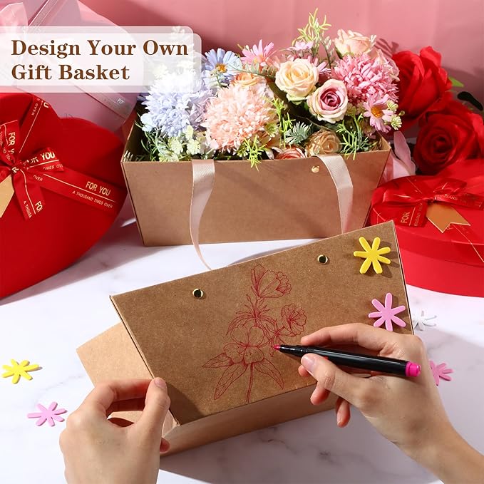 Glenmal 72 Pcs Baskets for Gifts Waterproof Empty Kraft Basket Bulk with Handles 9.8 x 6.5 x 4.3'' Gift Basket Empty to Fill for Wedding Party Christmas Valentines(Brown)