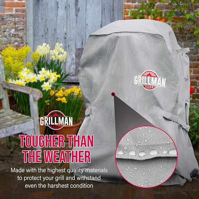Grillman Barbeque Grill Cover Cover fits Weber BBQ Cover, Brinkmann, Outback and More - Small BBQ Cover Waterproof, Rip-Proof, UV Resistant, Heavy Duty Barbecue Cover (152 x 71 x 112 cm), Grey