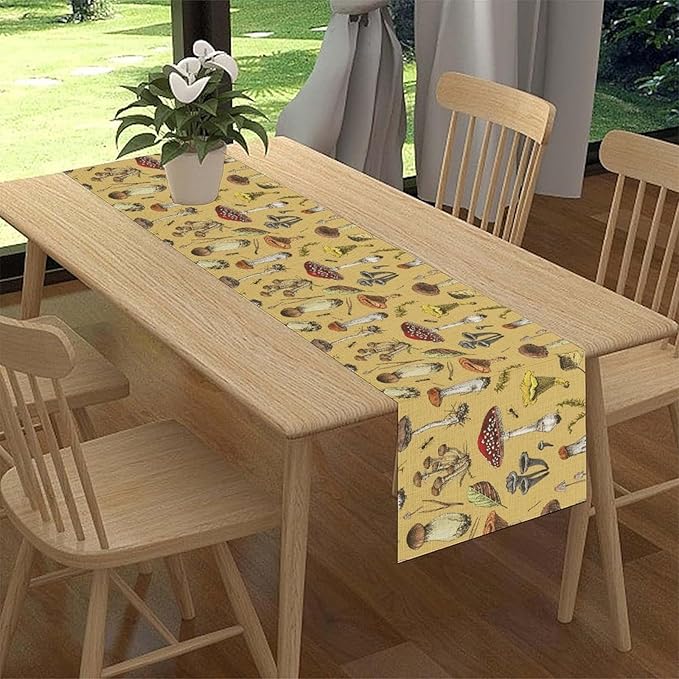 Mushroom Table Runner, Rustic Farmhouse Mushroom Fall Autumn Seasonal Country Coffee Table Center Decor for Home Kitchen Dining Patio Holiday Party Indoor Outdoor Table Decorations, 13"x36" Inch