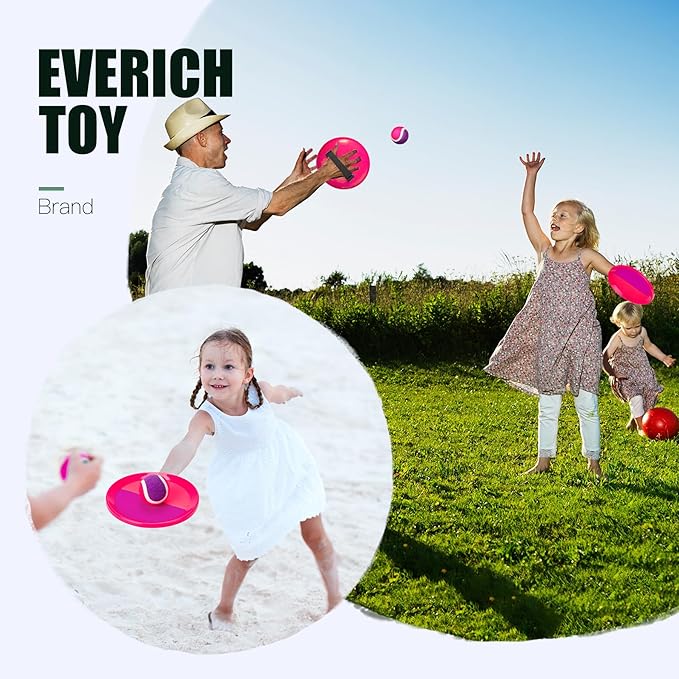EVERICH TOY Upgraded Toss and Catch Ball Game Set, Kids Toy Stocking Stuffers for Boys Girls Ages 3-12, Includes 2 Paddles 2 Sticky Balls, Water-Resistant Indoor Outdoor Toy for Beach Pool Yard