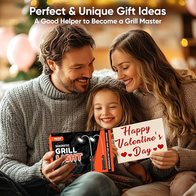 Valentines Day Gifts for Him Unique: 2 Pack RVZHI Grill Light BBQ Grilling Accessories with 8.3" Extended Gooseneck - Bright Magnetic LED Smoker Tools - Mens Valentines Gifts for Dad Husband Boyfriend