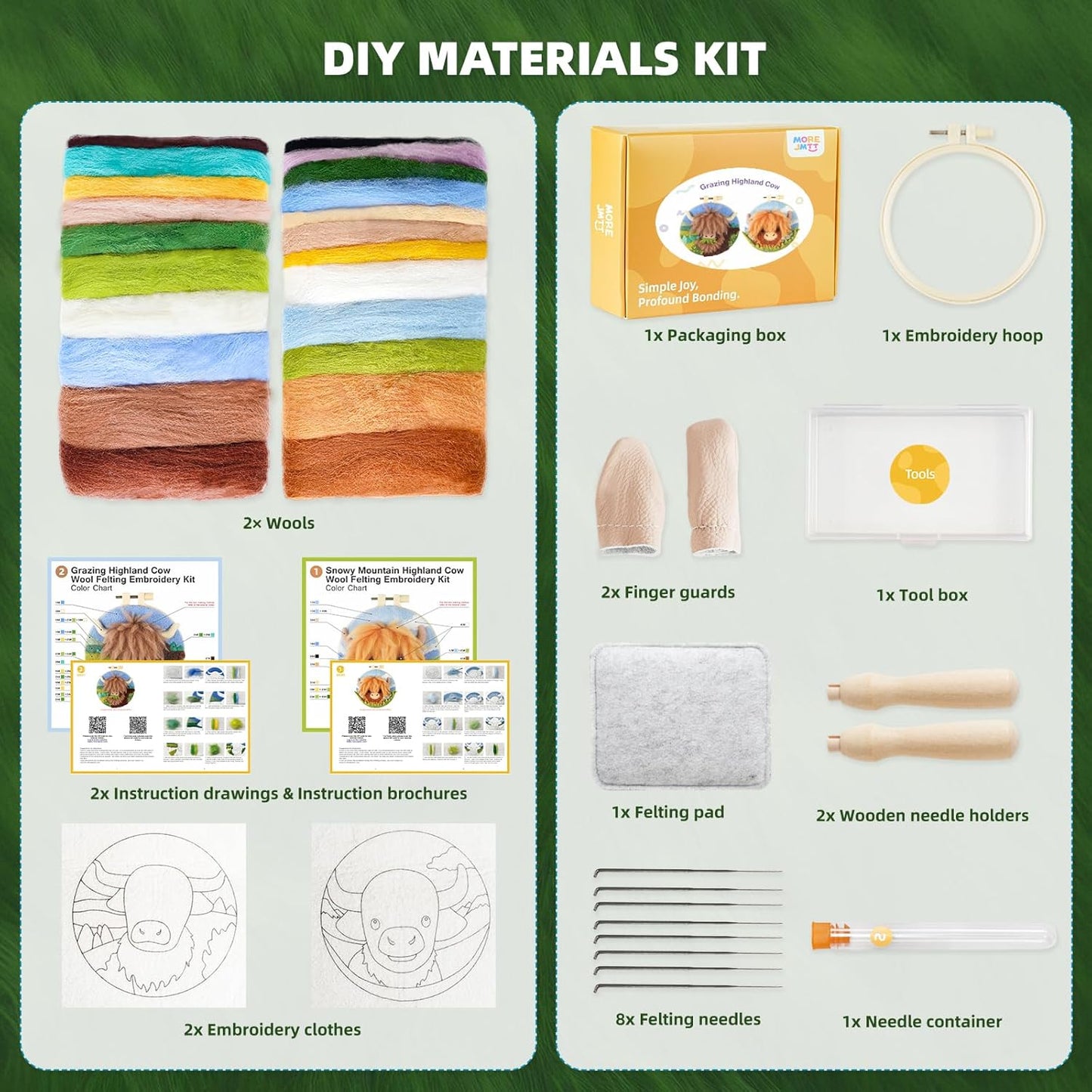 Needle Felting Kit,Embroidery kit for Beginners,Punch Needle Kits Adults Beginner,Punch Needle kit for Beginners, Includes All Tools and Materials,Easy to Follow Instructions and Videos(Highland Cow)