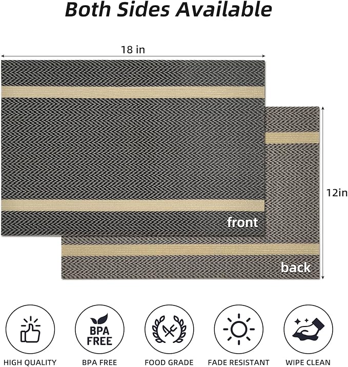 Modern Placemats Set of 8-Durable PVC Table placemats,Vinyl Woven Place Mats for Dining Table Heat Resistant Non-Slip Washable Indoor/Outdoor Table Mats (Brown)