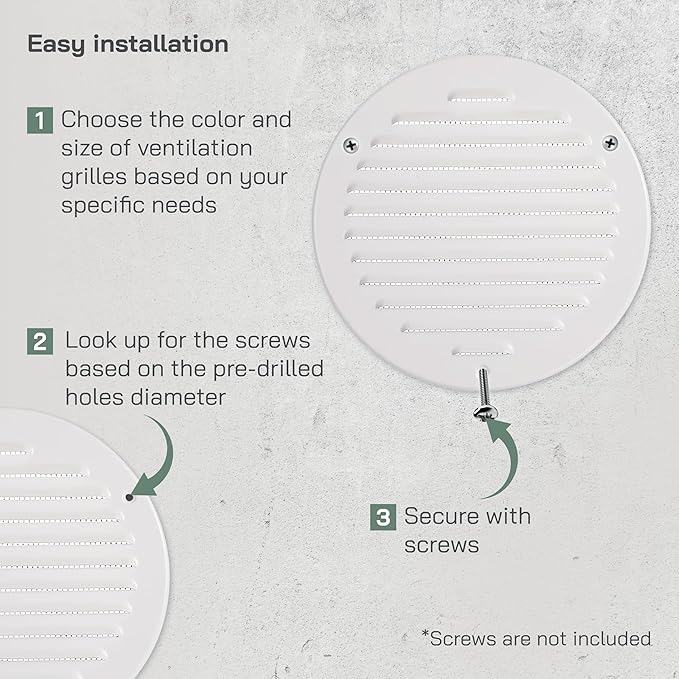 Vent Systems 6 Inch (Inner) Pack of 5 White Vent Cover - Round Metal HVAC Return Air Grille with Mesh Screen - Register Soffit Wall Vent - Outdoor, Indoor, Crawlspace - Exhaust Ventilation Grill