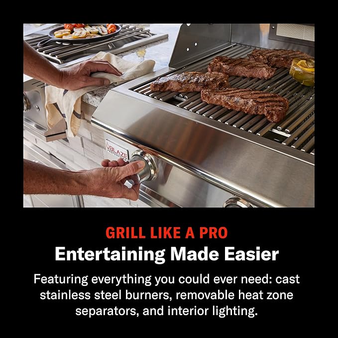 Blaze Outdoor Grill | 34-inch Stainless Steel Propane BBQ Grill | Built-in 3 Burner Barbecue | Professional Outdoor Grilling | Rear Infrared Burner & Grill Lights | BLZ-3PRO-LP
