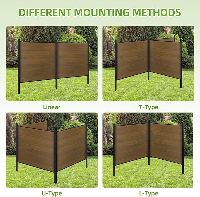 Mondaria Fence Privacy Screen with 8ft In-ground Posts, 6ft(H) x48t(W) Wood Plastic Composite Fence Panels Weather-Resistant Outdoor Fence for Backyard/Garden (Brown, 9 Posts)